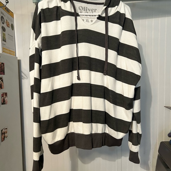 Oliver & Otis Tops - Charcoal and White Striped Hoodie